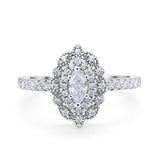 14K White Gold Vintage Style Art Deco Marquise Wedding Engagement Bridal Ring Round Simulated Cubic Zirconia Size-7