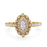 14K Yellow Gold Vintage Style Art Deco Marquise Wedding Engagement Bridal Ring Round Simulated Cubic Zirconia