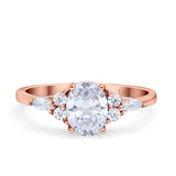 14K Rose Gold Art Deco Oval Wedding Ring Marquise Simulated Cubic Zirconia Size-7