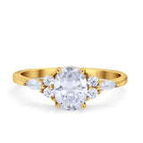 14K Yellow Gold Art Deco Oval Wedding Ring Marquise Simulated Cubic Zirconia
