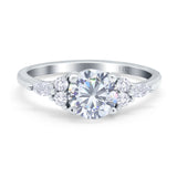 14K White Gold Art Deco Engagement Ring Round Simulated Cubic Zirconia Size-7