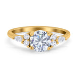 14K Yellow Gold Art Deco Engagement Ring Round Simulated Cubic Zirconia Size-7