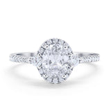 14K White Gold Oval Engagement Ring Round Simulated Cubic Zirconia