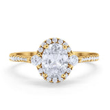 14K Yellow Gold Oval Engagement Ring Round Simulated Cubic Zirconia Size-7