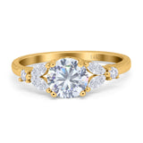 14K Yellow Gold Art Deco Vintage Style Wedding Engagement Ring Round Marquise Simulated CZ Size-7