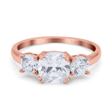 14K Rose Gold Cushion Three Stone Bridal Wedding Engagement Ring Simulated CZ Size-7