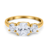 14K Yellow Gold Cushion Three Stone Bridal Wedding Engagement Ring Simulated CZ Size-7