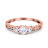 14K Rose Gold Round Three Stone Bridal Wedding Engagement Ring Simulated CZ Size-7