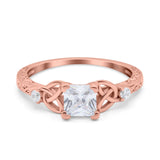 14K Rose Gold Cushion Celtic Art Deco Engagement Ring Simulated Cubic Zirconia Size-7