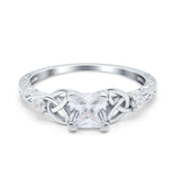 14K White Gold Cushion Celtic Art Deco Engagement Ring Simulated Cubic Zirconia Size-7