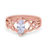 14K Rose Gold Marquise Art Deco Crisscross Bridal Wedding Engagement Ring Simulated CZ Size-7