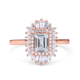 14K Rose Gold Emerald Cut Vintage Wedding Ring Simulated Cubic Zirconia Size-7