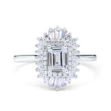 14K White Gold Emerald Cut Vintage Wedding Ring Simulated Cubic Zirconia Size-7