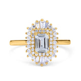 14K Yellow Gold Emerald Cut Vintage Wedding Ring Simulated Cubic Zirconia Size-7