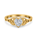 14K Yellow Gold Heart Celtic Wedding Promise Ring Simulated Cubic Zirconia