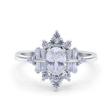 14K White Gold Oval Cut Halo Vintage Bridal Wedding Engagement Ring Simulated CZ