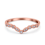 14K Rose Gold Curved Marquise Half Eternity Stackable Ring Simulated Cubic Zirconia