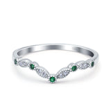 14K White Gold Curved Marquise Half Eternity Stackable Ring Simulated Green Emerald CZ Size-7