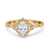 14K Yellow Gold Oval Engagement Ring Vintage Accent Simulated Cubic Zirconia Size-7