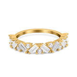 14K Yellow Gold Art Deco Baguette Half Eternity Wedding Band Ring Simulated Cubic Zirconia