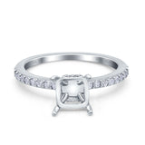 14K White Gold 0.30ct Cushion Cut Vintage Accent 7mm G SI Semi Mount Diamond Engagement Wedding Ring Size 6.5