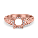 14K Rose Gold 0.08ct Round Art Deco Filigree 6mm G SI Semi Mount Diamond Engagement Wedding Ring Size 6.5