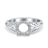14K White Gold 0.08ct Round Art Deco Filigree 6mm G SI Semi Mount Diamond Engagement Wedding Ring Size 6.5