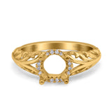 14K Yellow Gold 0.08ct Round Art Deco Filigree 6mm G SI Semi Mount Diamond Engagement Wedding Ring Size 6.5