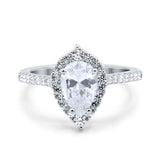 14K White Gold Teardrop Pear Art Deco Bridal Wedding Engagement Ring Simulated CZ Size-7