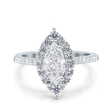 14K White Gold Halo Marquise Art Deco Bridal Wedding Engagement Ring Simulated CZ Size-7