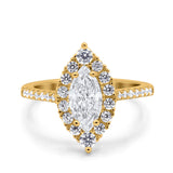 14K Yellow Gold Halo Marquise Art Deco Bridal Wedding Engagement Ring Simulated CZ Size-7