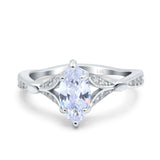 14K White Gold Marquise Art Deco Engagement Wedding Bridal Ring Round Simulated Cubic Zirconia