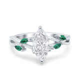 14K White Gold Infinity Twist Green Simulated Emerald Marquise Art Deco Engagement Wedding Bridal Ring Simulated CZ Size-7