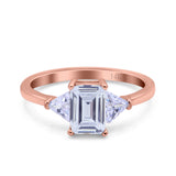 14K Rose Gold Emerald Cut Art Deco Engagement Ring Simulated Cubic Zirconia Size-7