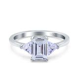 14K White Gold Emerald Cut Art Deco Engagement Ring Simulated Cubic Zirconia