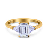 14K Yellow Gold Emerald Cut Art Deco Engagement Ring Simulated Cubic Zirconia Size-7