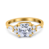 14K Yellow Gold Cushion Cut Art Deco Bridal Wedding Engagement Ring Simulated CZ Size-7