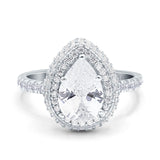 14K White Gold Teardrop Pear Art Deco Vintage Engagement Ring Simulated Cubic Zirconia Size-7