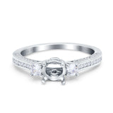 14K White Gold 0.53ct Round Three Stone Vintage 6mm G SI Semi Mount Diamond Engagement Wedding Ring Size 6.5
