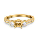 14K Yellow Gold 0.53ct Round Three Stone Vintage 6mm G SI Semi Mount Diamond Engagement Wedding Ring Size 6.5