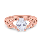 14K Rose Gold Oval Solitaire Celtic Wedding Engagement Ring Vintage Simulated Cubic Zirconia Size-7