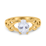 14K Yellow Gold Oval Solitaire Celtic Wedding Engagement Ring Vintage Simulated Cubic Zirconia