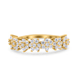 14K Yellow Gold Seven Stone Flower Half Eternity Band Round Wedding Engagement Ring Simulated CZ