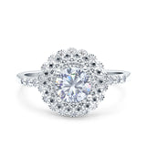 14K White Gold Halo Art Deco Round Bridal Wedding Engagement Ring Simulated CZ Size-7