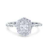 14K White Gold Vintage Art Deco Halo Oval Bridal Simulated CZ Wedding Engagement Ring Size 7