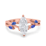 14K Rose Gold Infinity Twist Simulated Blue Sapphire Marquise Art Deco Engagement Wedding Bridal Ring Round Simulated CZ Size-7
