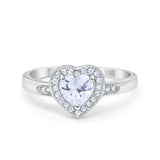 14K White Gold Halo Heart Promise Simulated CZ Wedding Engagement Ring Size 7