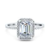 14K White Gold Emerald Cut Art Deco Bridal Wedding Engagement Ring Simulated CZ Size-7
