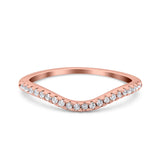 14K Rose Gold Contour Curved Half Eternity Band Ring Round Simulated Cubic Zirconia Size-7