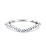 14K White Gold Contour Curved Half Eternity Band Ring Round Simulated Cubic Zirconia Size-7